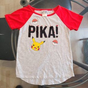 POKEMON Pika child's short sleeve shirt Like New Size M kids flipsy letters